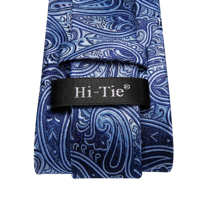 Hi-Tie Silk Paisley Ties for Men Necktie Pocket Square Cufflinks Set Foral Tie Sets Formal Business,Blue - Image 5